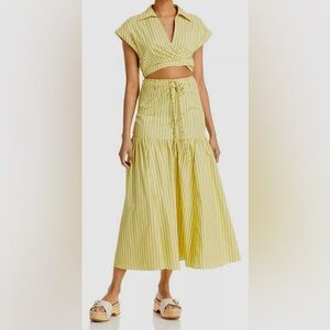 Derek Lam 10 Crosby Women's Yellow Collared Short Sleeve Midi Dress